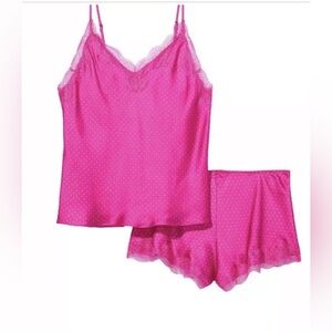 NWT Victorias Secret Sleepwear Intimates Pink Lace Trim Satin Sleepwear Set XXL